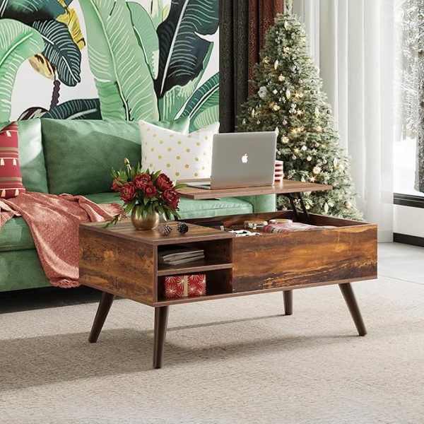 Wood Lift Top Coffee Table with Compartment